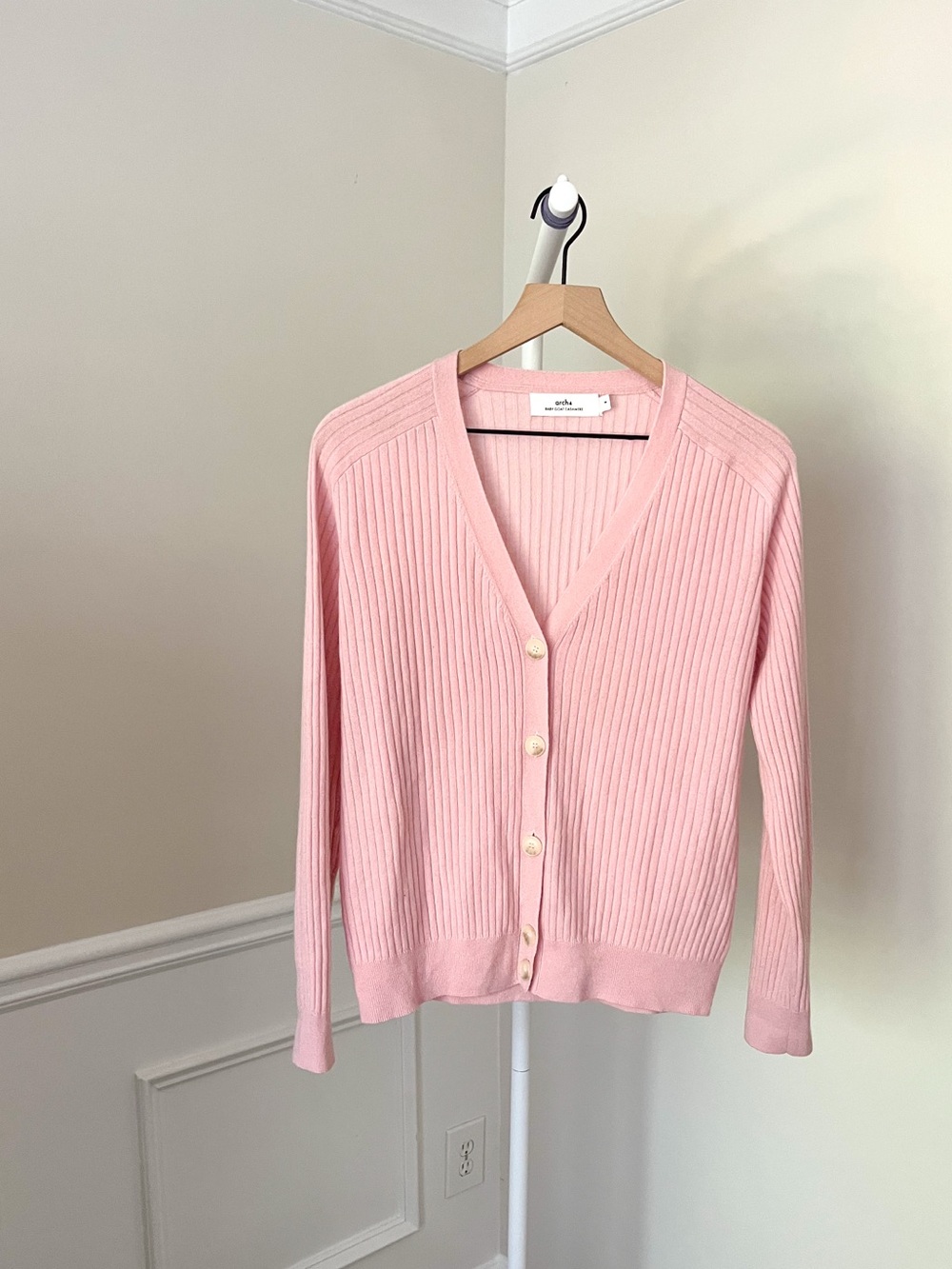 ARCH 4 Oriane Ribbed Cashmere Cardigan Sweater Pink Women’s Medium